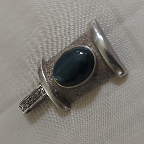 Vintage Oval  Labradorite Art Nouveau Sterling Silver Pendant 830 - Picture 14 of 14